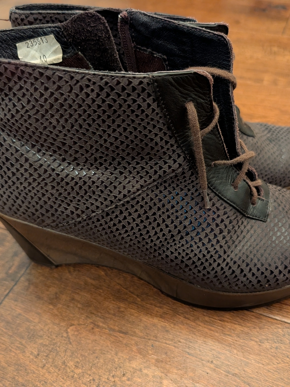 Naot Brown Perforated Lace-Up Wedge Booties